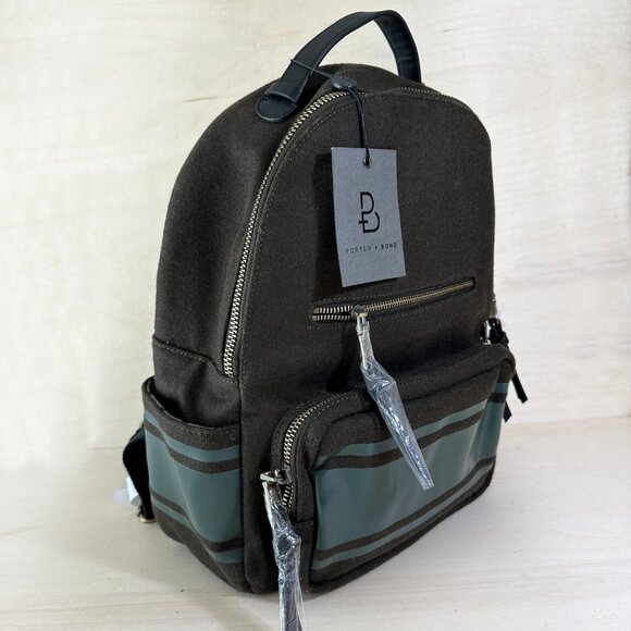 NWT Porter + Bond Otis Wool Backpack Olive Drab Green Men's Back to School - Picture 5 of 15